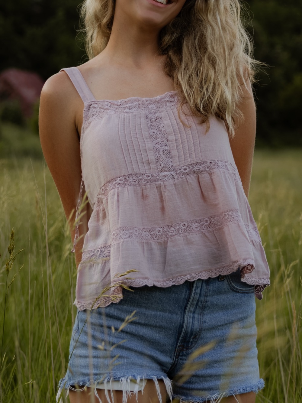 Zara Dusty Pink Lace-Trim Camisole Tank